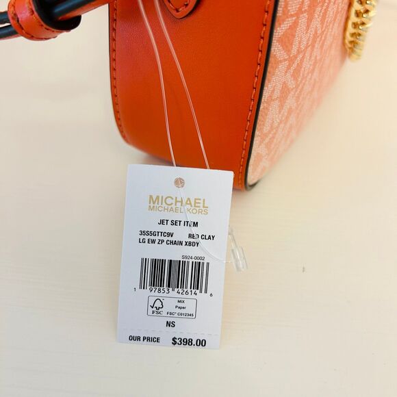 Michael Kors Purse Jet Set Large Ombré Signature Logo Crossbody Body Red Clay - Picture 11 of 12